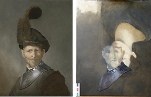 "An old man in military costume" with a portrait painted underneath the final work.
