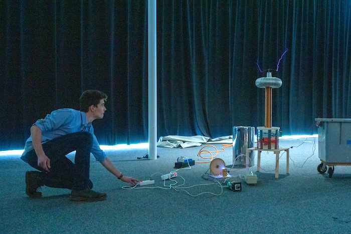 Live demonstration of the French team’s Tesla coil engine during the final presentation