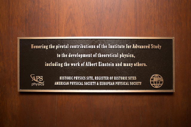 The plaque in the building of the Institute for Advanced Study